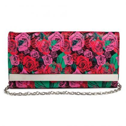 Betseyville Rose Print Clutch Handbag With Chain..