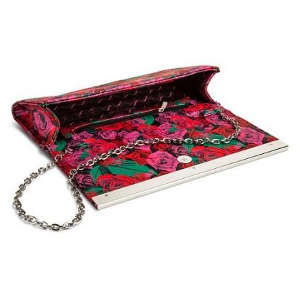 Betseyville Rose Print Clutch Handbag With Chain..