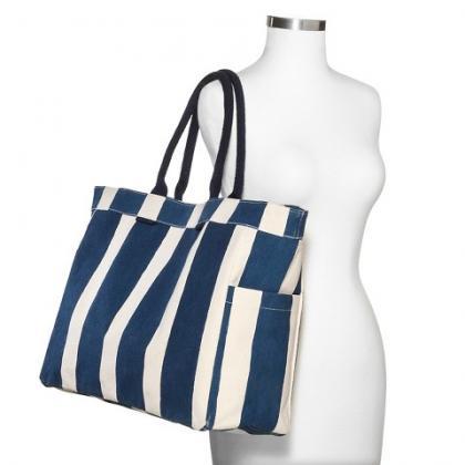 Women's Veritcal Stripes Canvas Tote..