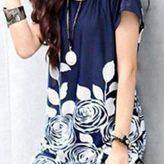 Stylish Scoop Collar Batwing Sleeve Floral Print..