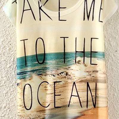Casual Beach Print Scoop Neck Short Sleeve T-shirt..