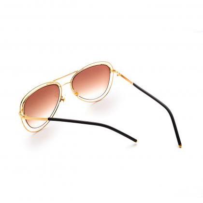 Double Gold Framed Aviators Featuring Brown..