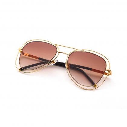 Double Gold Framed Aviators Featuring Brown..