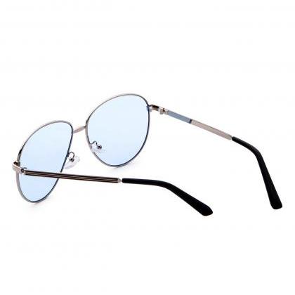 Metal Frame Blue Lens Retro Style Sunglasses