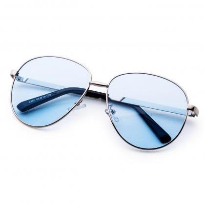 Metal Frame Blue Lens Retro Style Sunglasses