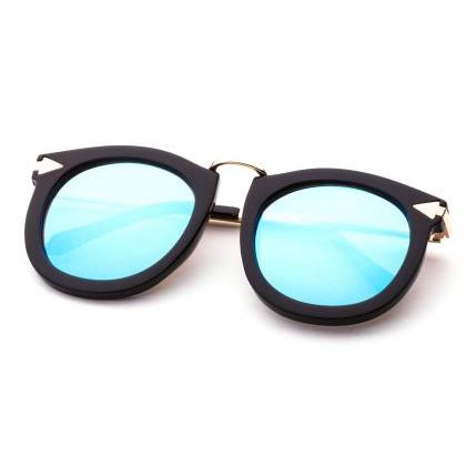 Black Frame Metal Arm Blue Lens Sunglasses