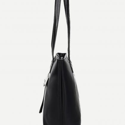 Black Zip Front Nylon Tote Bag