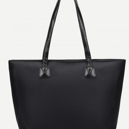 Black Zip Front Nylon Tote Bag