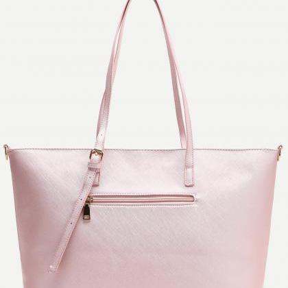 Pink Faux Leather Patch Detail Tote Bag