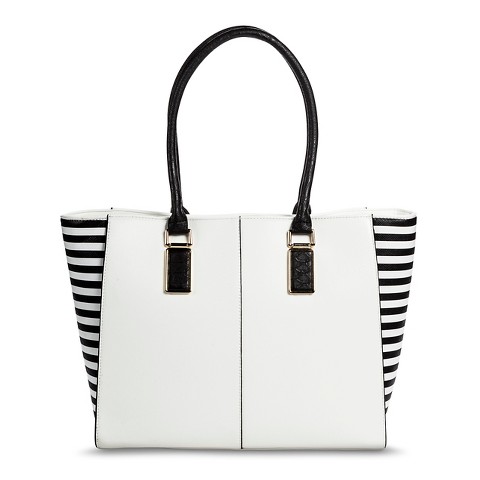 Women's Side Striped Tote Handbag - White