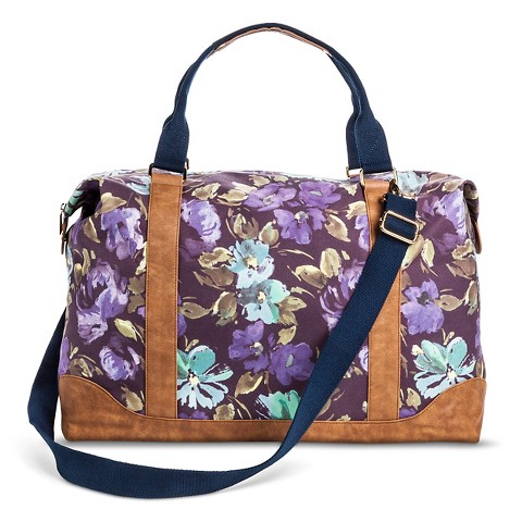 Women's Floral Print Weekender Handbag - Purple