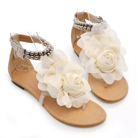 Sweet Women's Sandals With Flower And Beading Design on Luulla